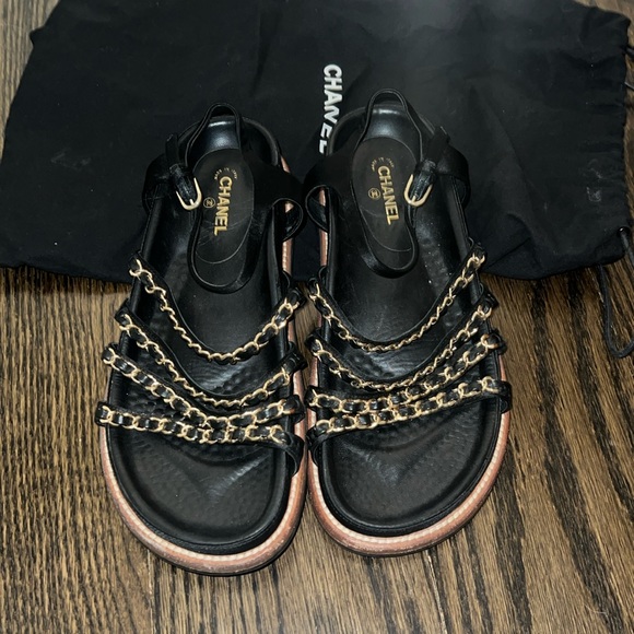 CHANEL sandals with gold chain size 39 - Picture 1 of 5